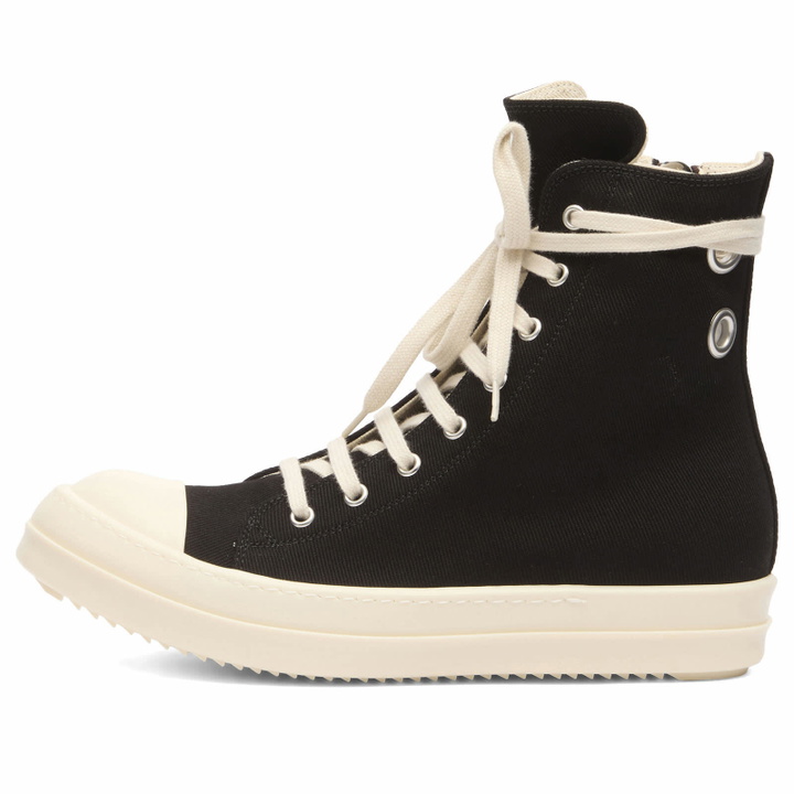 Photo: Rick Owens DRKSHDW Women's High Top Sneakers in Black/Milk