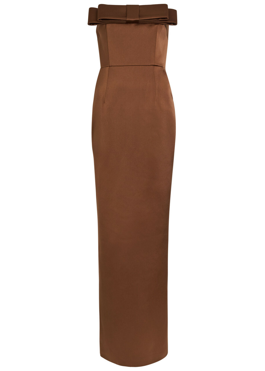The New Arrivals Ilkyaz Ozel Sisu Strapless Satin Maxi Dress Brown