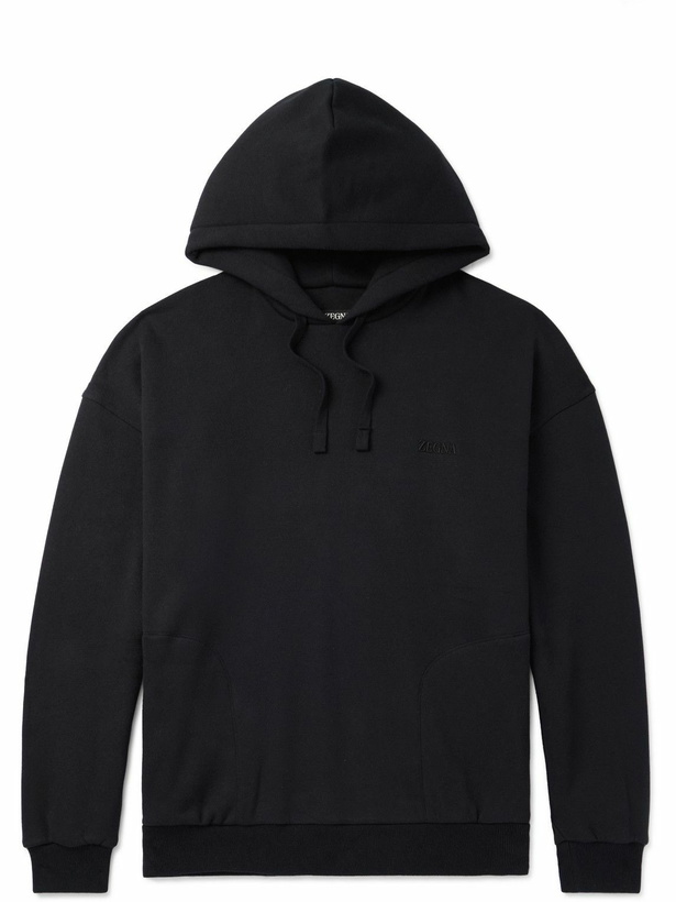 Photo: Zegna - Logo-Embroidered Cotton-Blend Jersey Hoodie - Black
