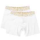 Versace Men's Greek Logo Waistband Boxer - 2 Pack in White/Gold