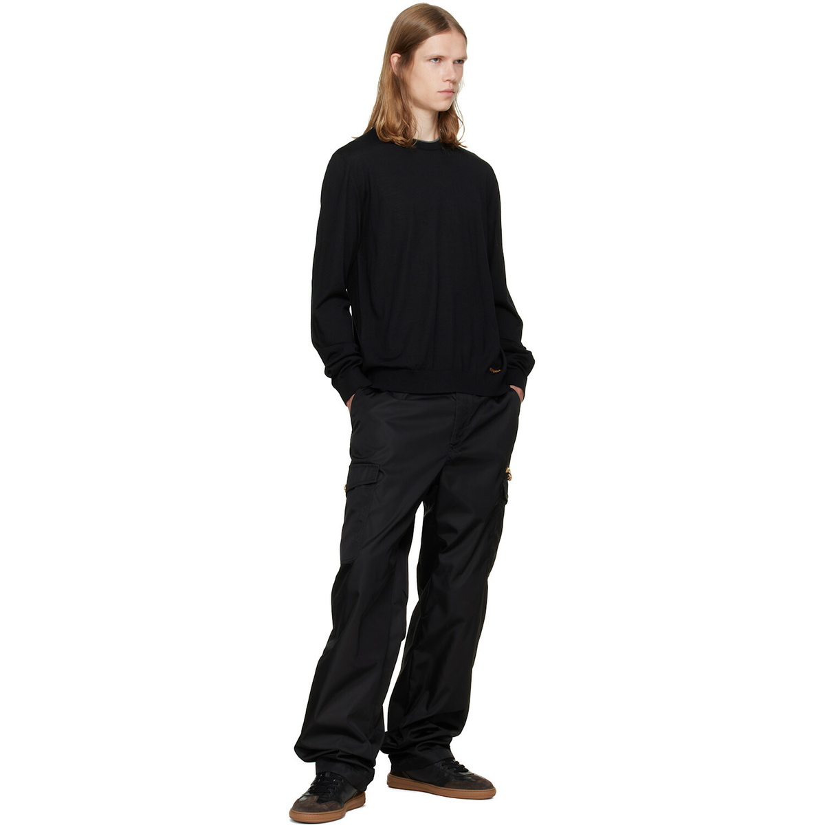 Versace Black Embroidered Wool Knit Crewneck Sweater