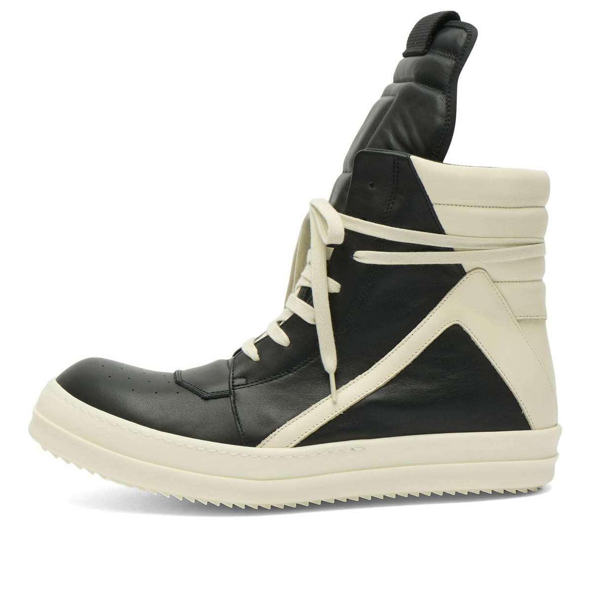 Rick Owens Men's Leather Geobasket Sneakers in Black/Milk/Milk