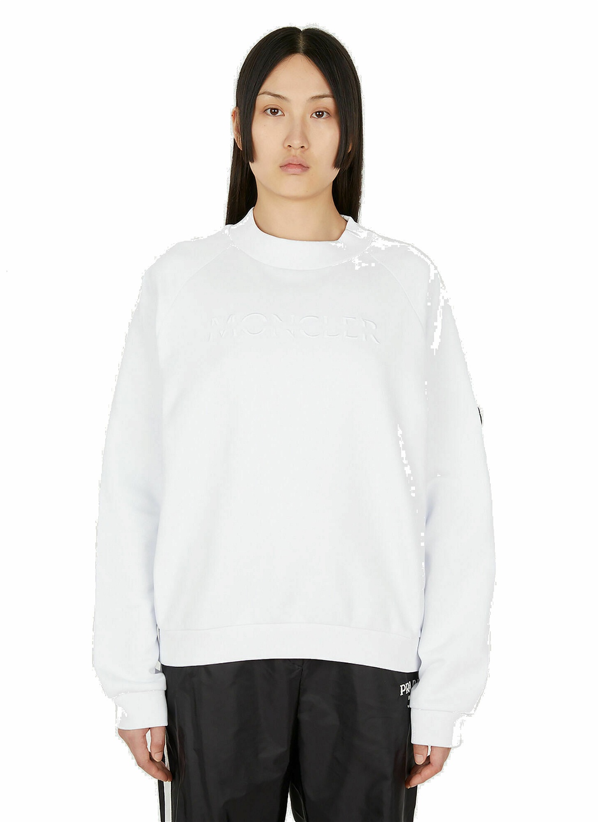 Logo Embroidery Sweatshirt in White Moncler