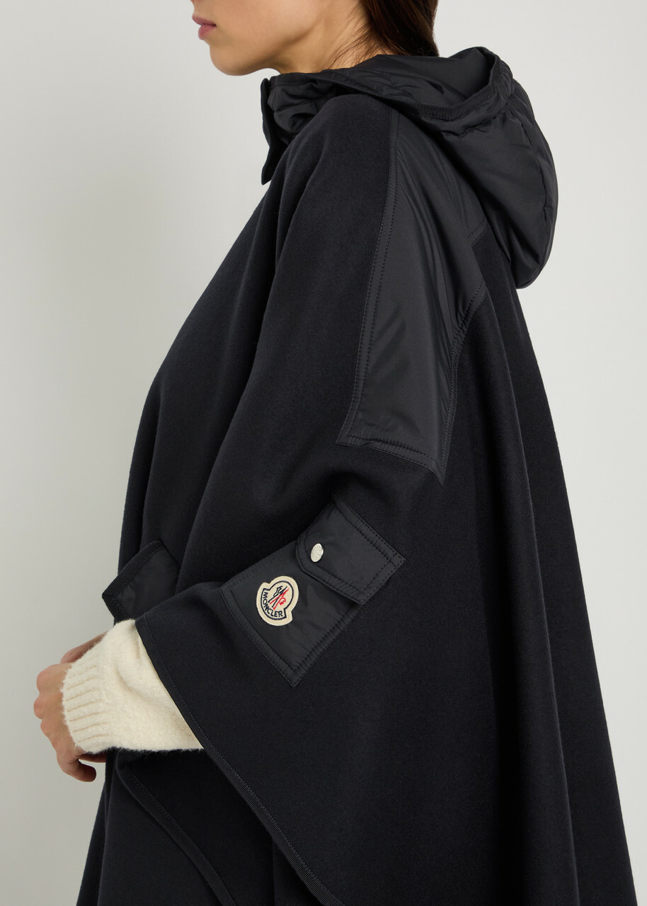 Moncler Hooded Shell and Wool-blend Cape Coat - Black - One Size