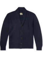 De Bonne Facture - Shawl-Collar Ribbed Organic Linen and Wool-Blend Cardigan - Blue