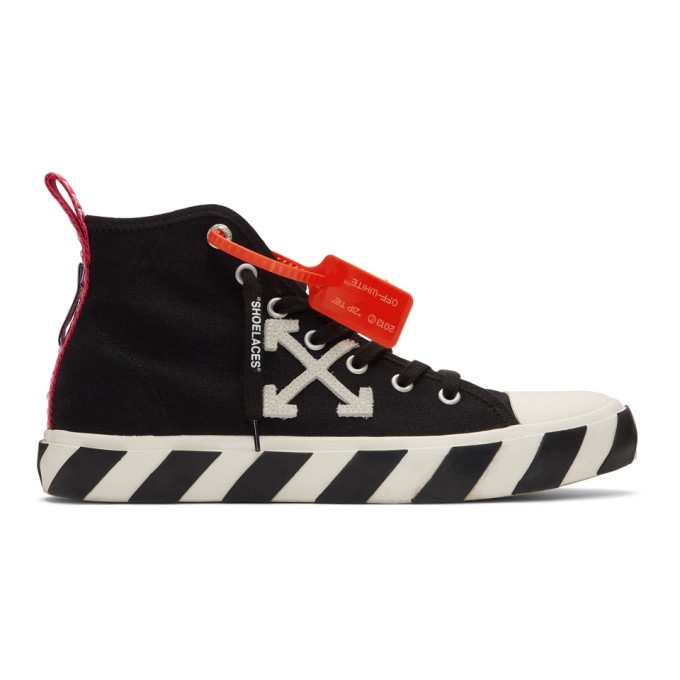 Photo: Off-White Black and White Arrows Mid-Top Sneakers