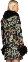 Anna Sui Black Tapestery Faux-Fur Jacket