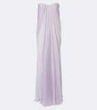McQueen Draped silk chiffon bustier gown