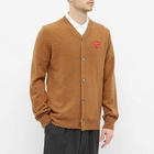 Comme des Garçons Play Men's Overlapping Heart V-Neck Cardigan in Brown