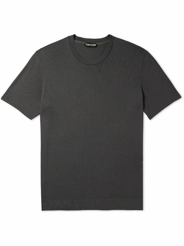 Photo: TOM FORD - Placed Rib Slim-Fit Lyocell and Cotton-Blend T-Shirt - Gray