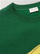 SAINT LAURENT - Logo-Flocked Cotton-Jersey Sweatshirt - Green
