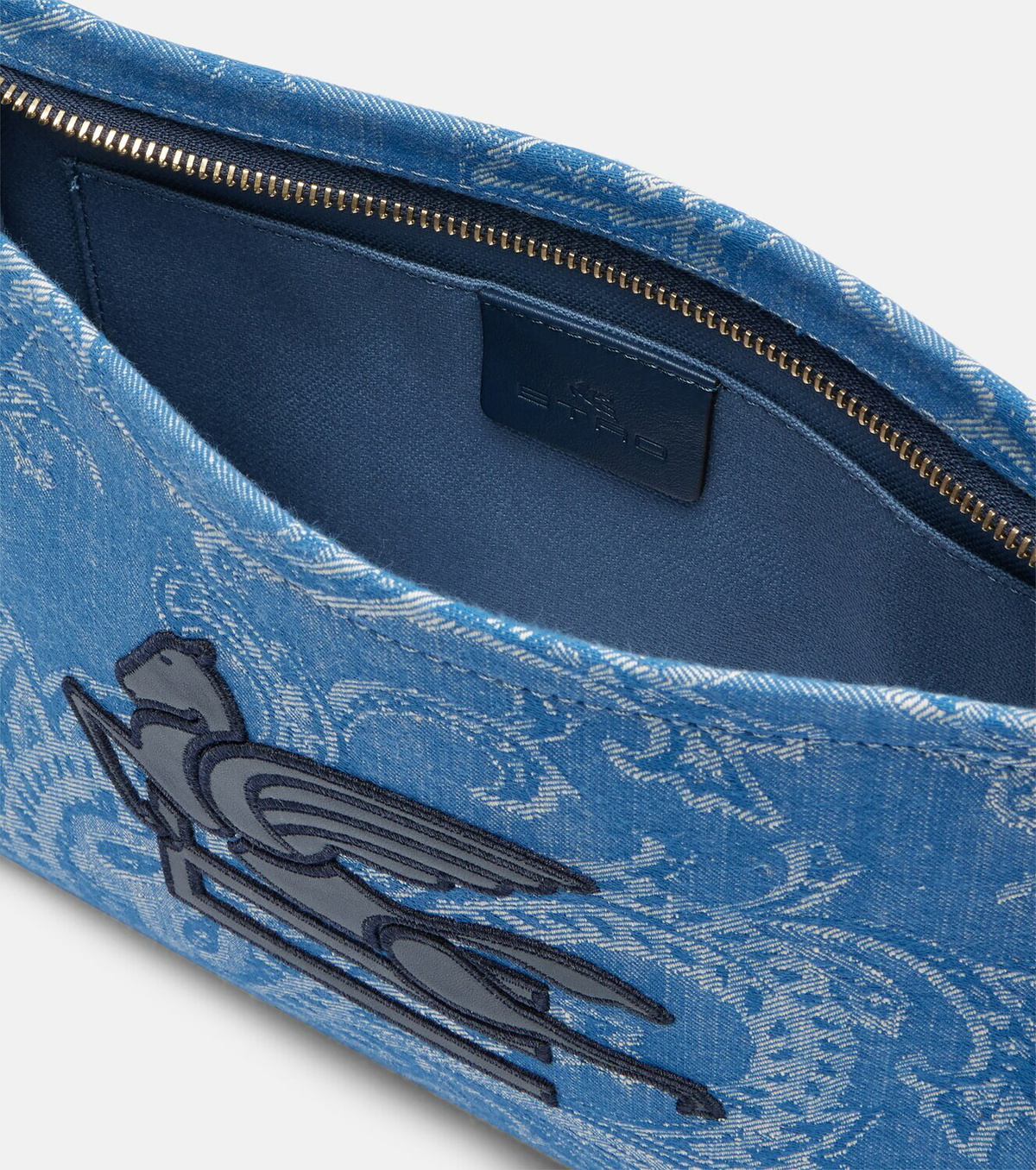 Etro Eyes Mini embroidered denim jacquard pouch