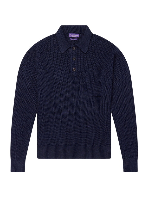 Photo: Ralph Lauren Purple label - Silk and Linen-Blend Polo Sweater - Blue