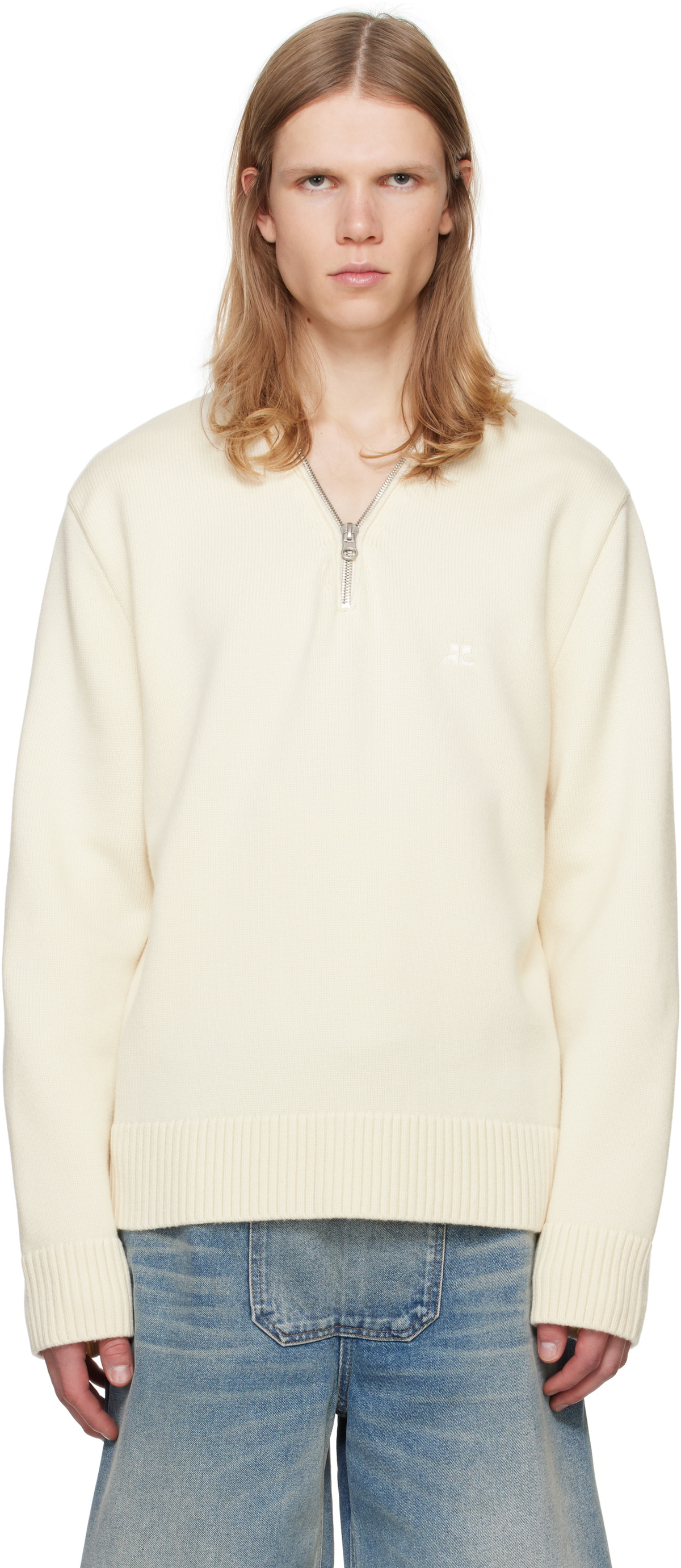 Courrèges White Zipped Wool Sweater