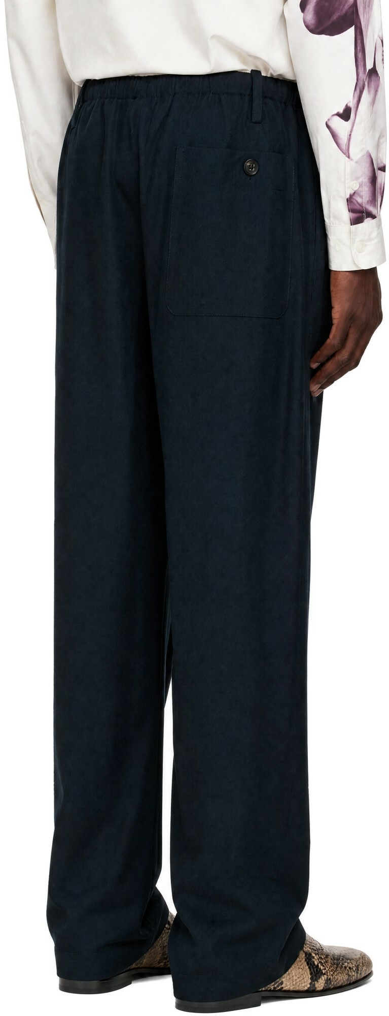 Dries Van Noten Navy Wool Drawstring Trousers