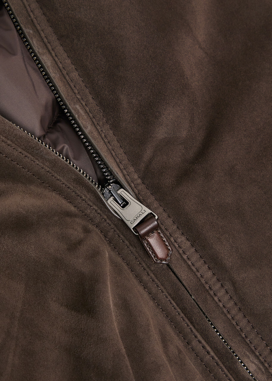 Canali Quilted Suede Bomber Jacket Brown