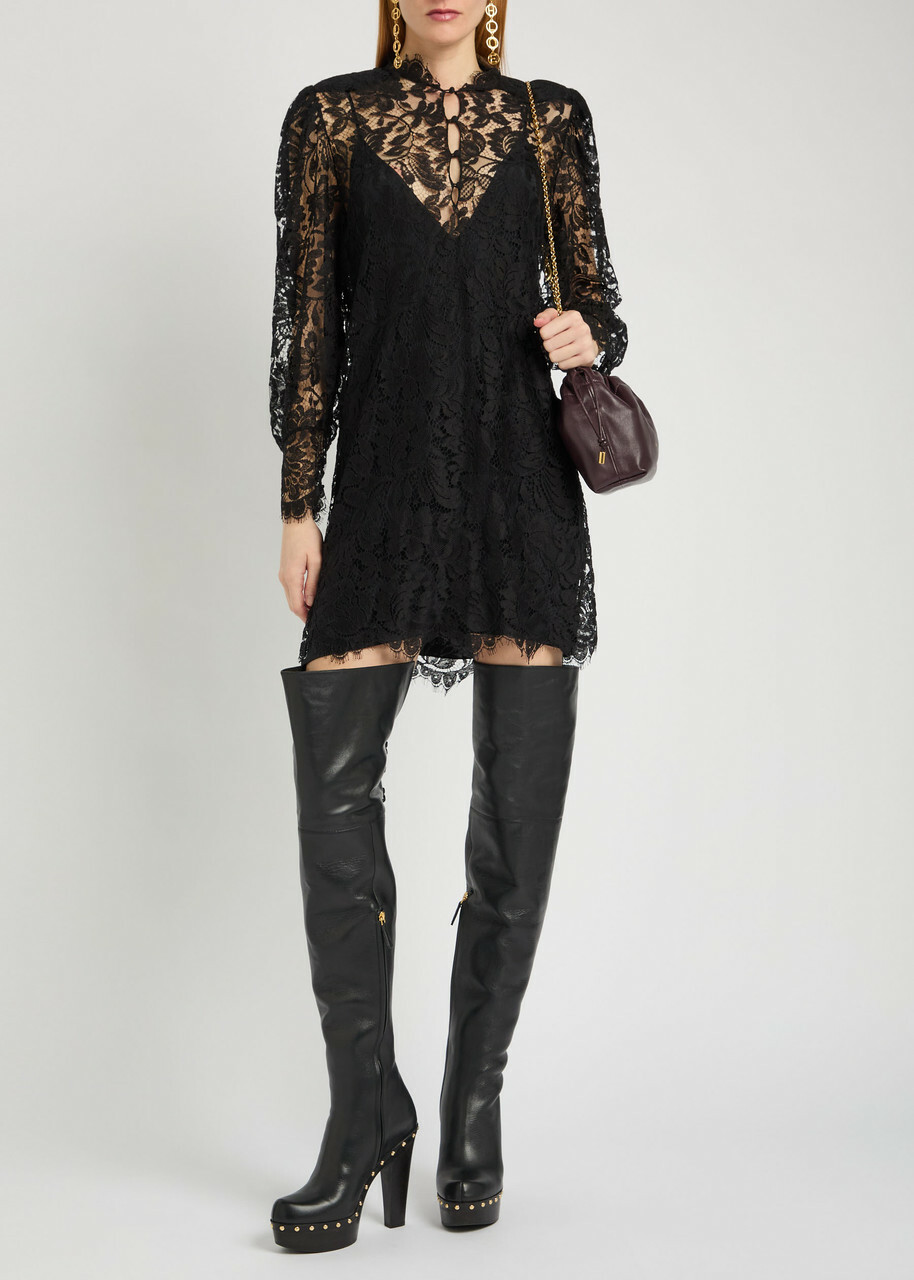 Chloe Floral-lace Mini Dress Black