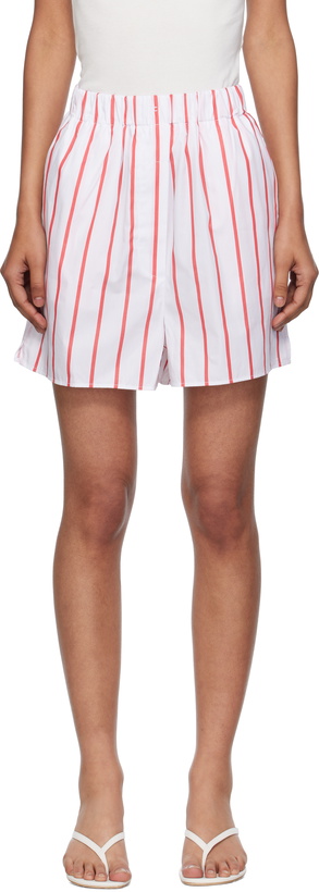 Photo: The Frankie Shop White & Red Lui Striped Cotton Boxer Shorts