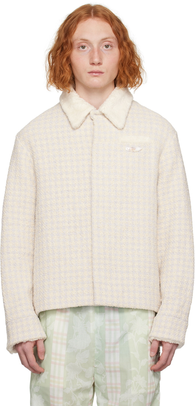 young n sang Beige & Gray Houndstooth Jacket