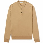 John Smedley Men's Merino Long Sleeve Knit Polo Shirt in Light Camel