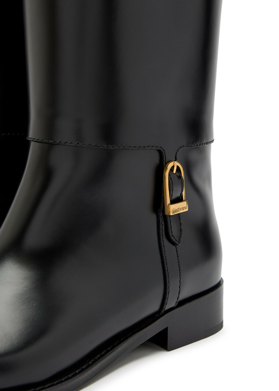 Saint Laurent Julia Glossed Leather Knee-high Boots Black