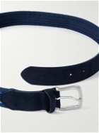Mr P. - 3.5cm Suede-Trimmed Cotton Belt - Blue