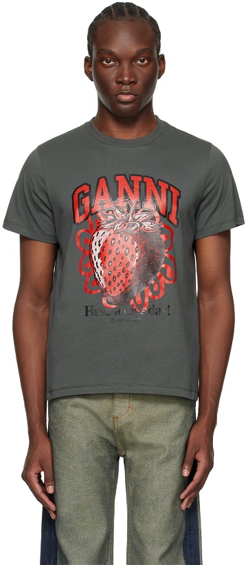 Photo: GANNI Gray Relaxed Strawberry T-Shirt