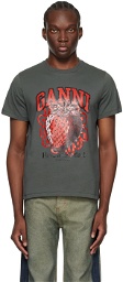 GANNI Gray Relaxed Strawberry T-Shirt