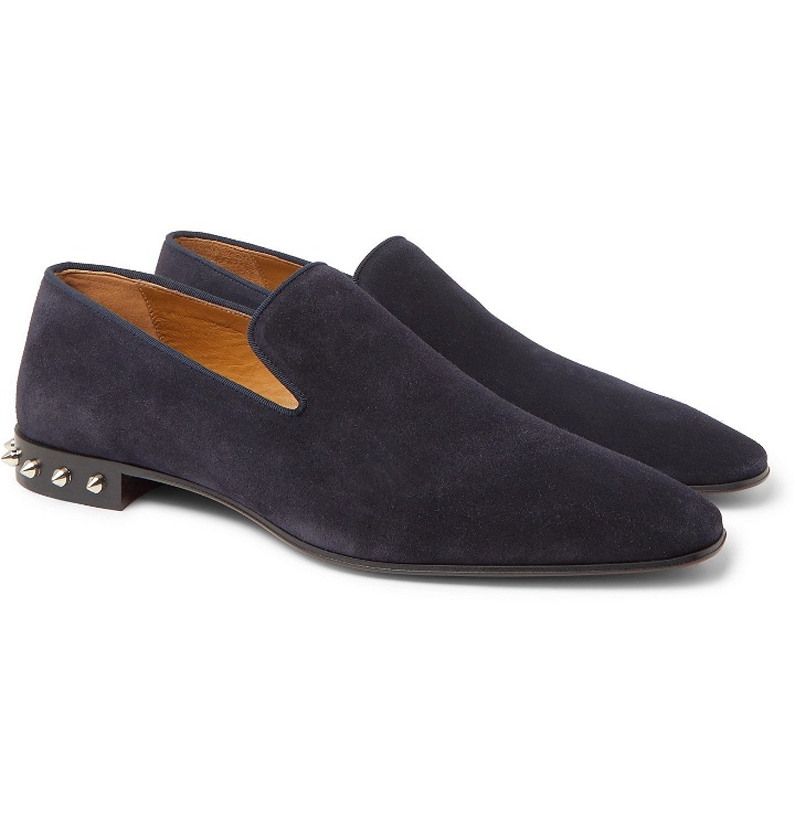 Photo: Christian Louboutin - Spiked Suede Loafers - Blue