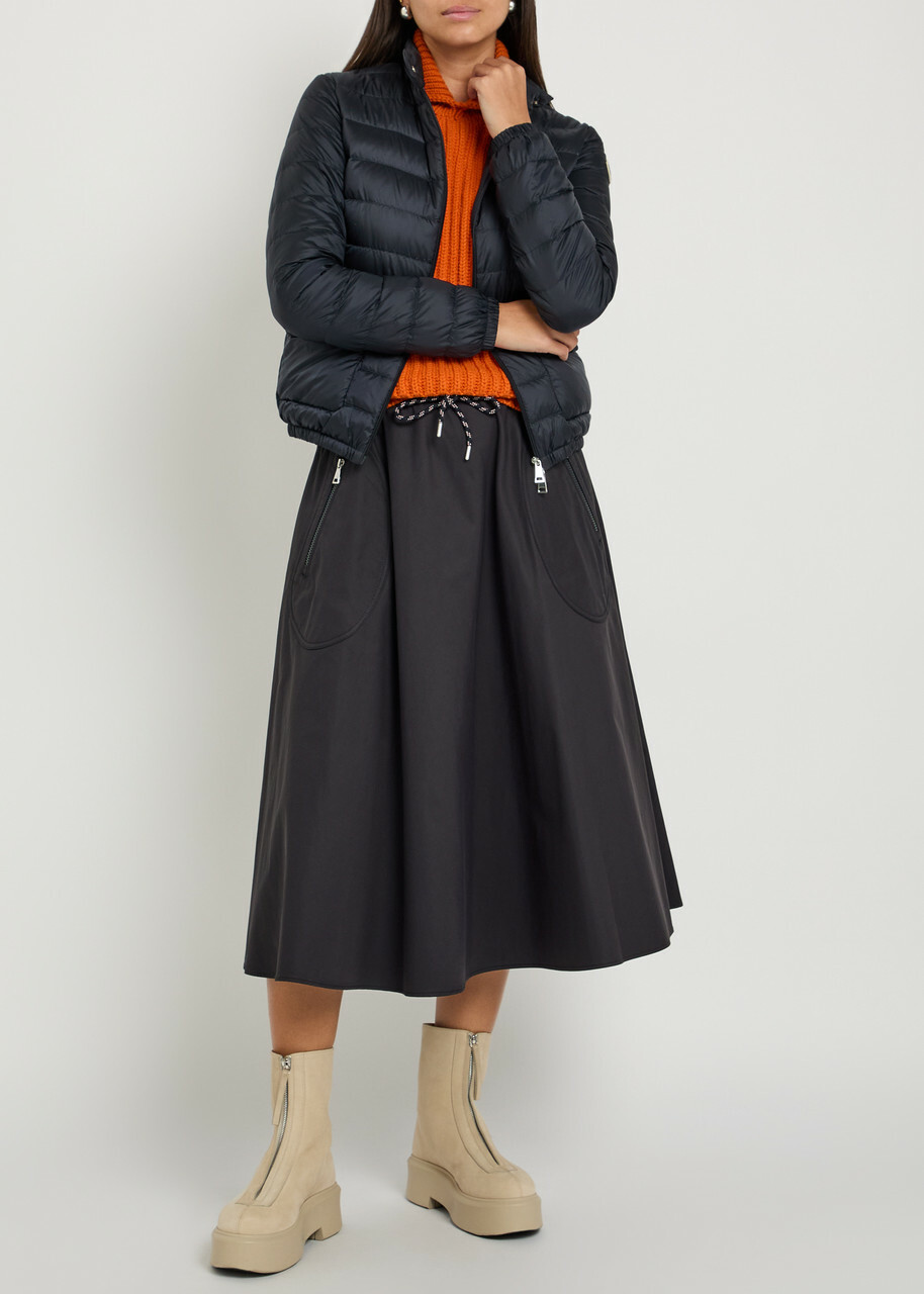 Moncler Drawstring Cotton-blend Poplin Midi Skirt Navy