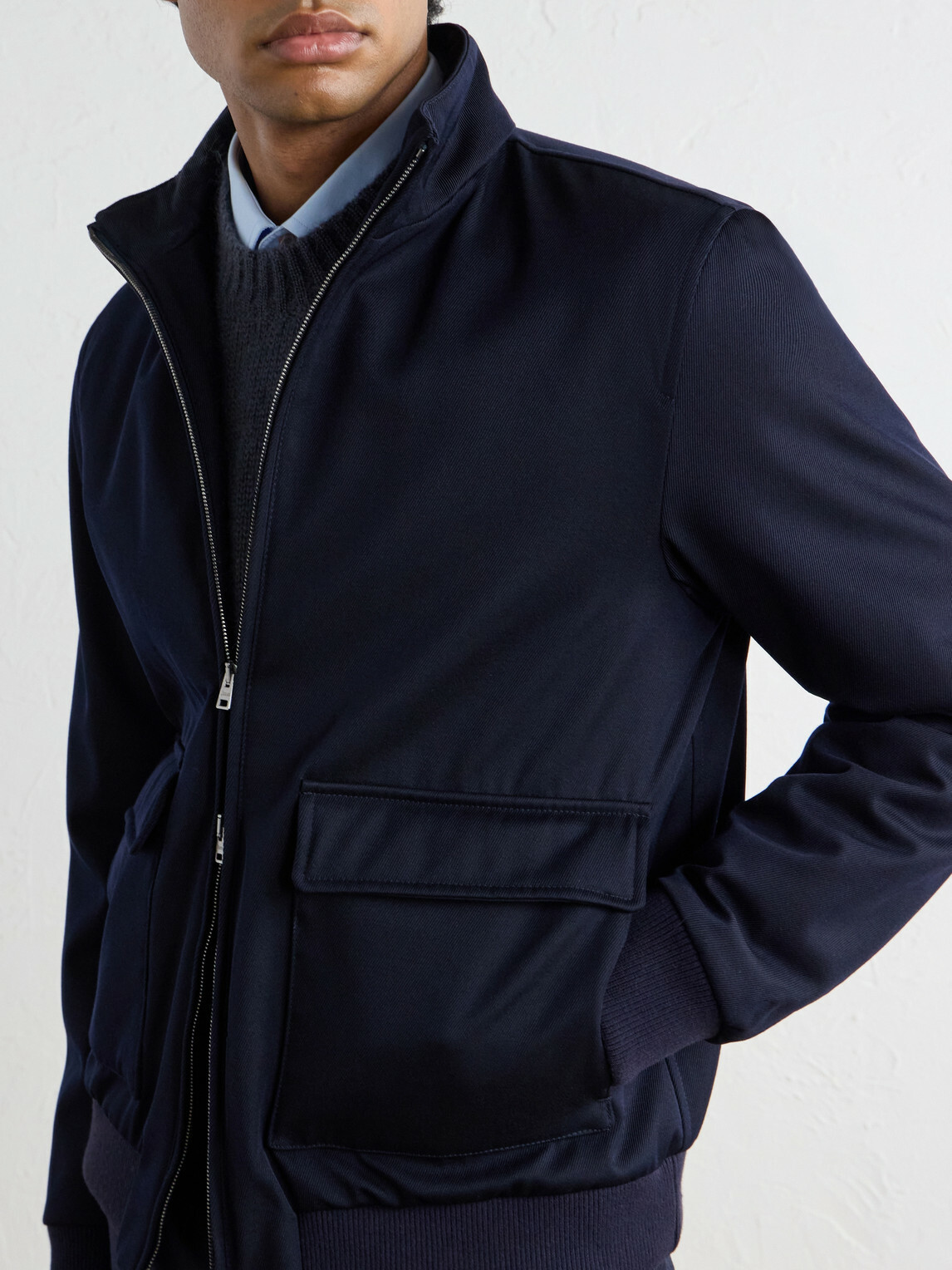 Herno - Virgin Wool-Twill Bomber Jacket - Blue