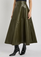 Skiim Max Panelled Leather Midi Skirt Khaki