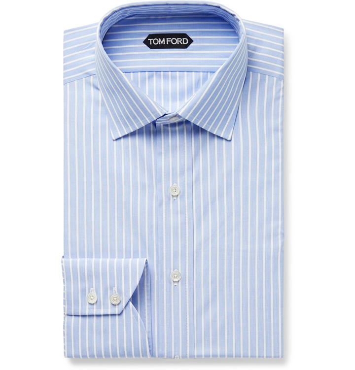 Photo: TOM FORD - Light-Blue Slim-Fit Striped Cotton-Poplin Shirt - Blue