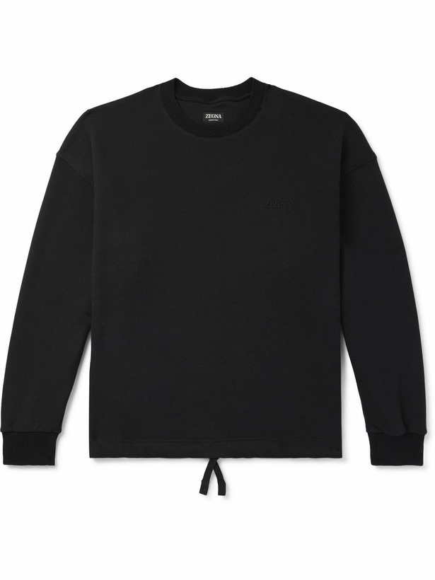 Photo: Zegna - Logo-Embroidered Cotton-Blend Jersey Sweatshirt - Black