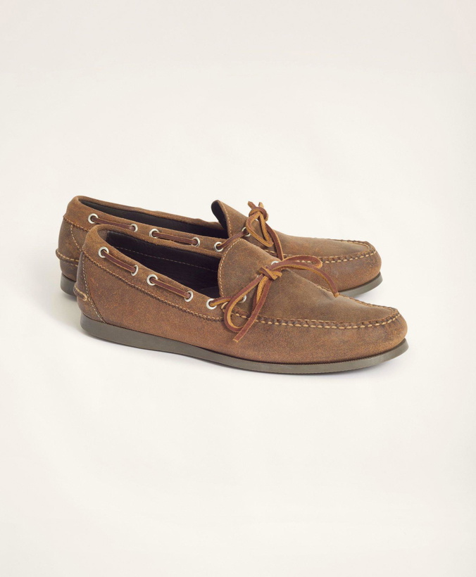 Photo: Brooks Brothers Men's Sconset Camp Moc in Leather Shoes | Dark Brown