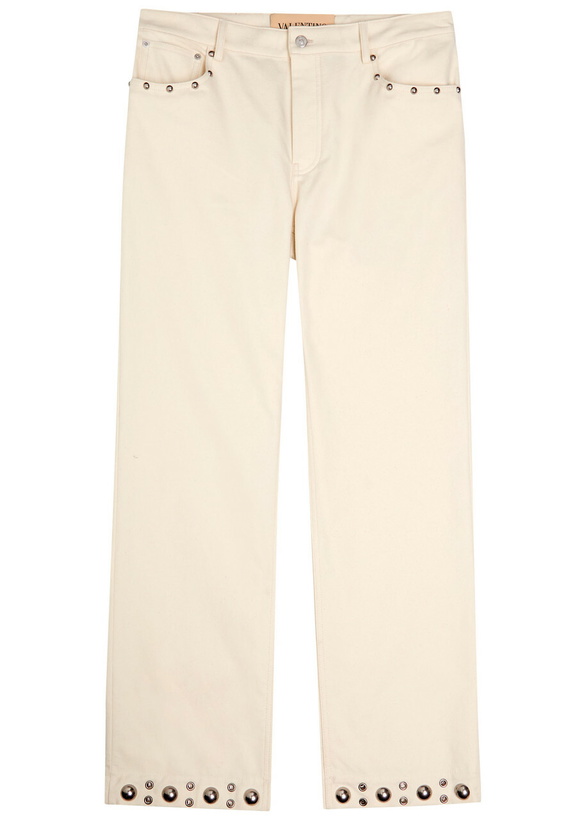 Photo: Valentino Garavani Stud-embellished Straight-leg Cotton Jeans Cream
