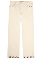 Valentino Garavani Stud-embellished Straight-leg Cotton Jeans Cream