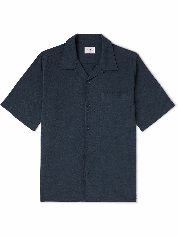 Photo: NN07 - Julio 1040 Convertible-Collar Stretch Organic Cotton-Seersucker Shirt - Blue
