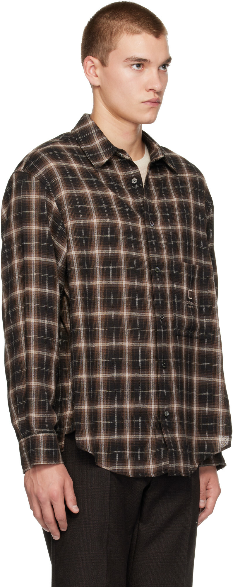 WOOYOUNGMI Brown Ombre Check Shirt