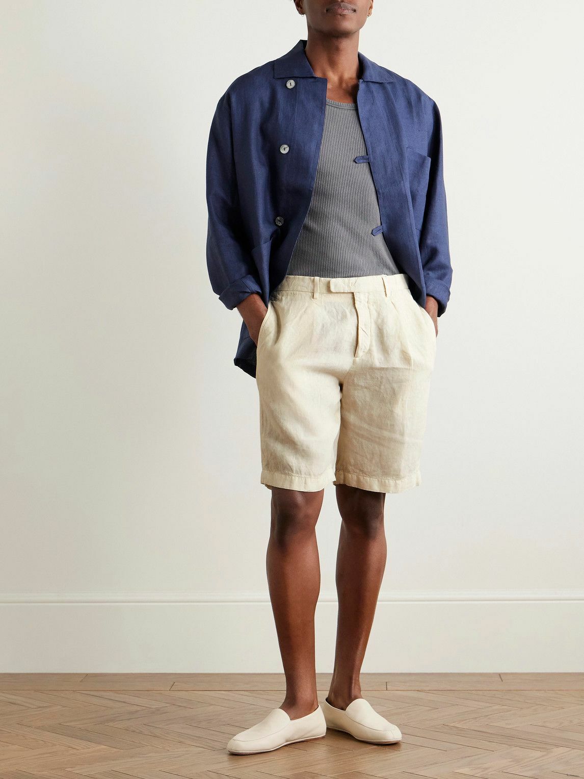 Boglioli - Straight-Leg Pleated Linen Shorts - Neutrals