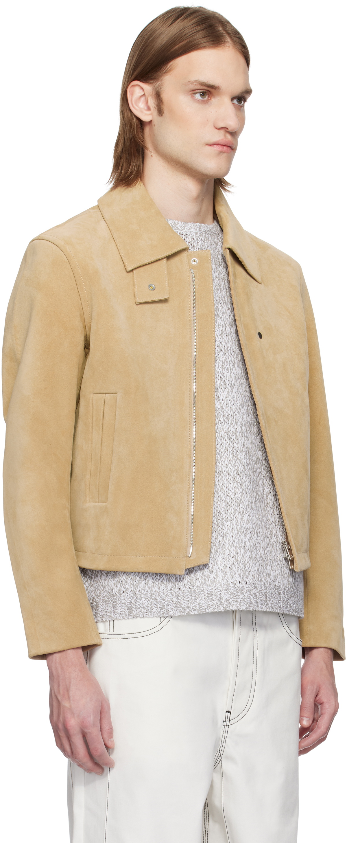 Karmuel Young Beige 2-Way Pocket Suede Jacket