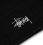 Stüssy - Logo-Embroidered Ribbed-Knit Beanie - Black