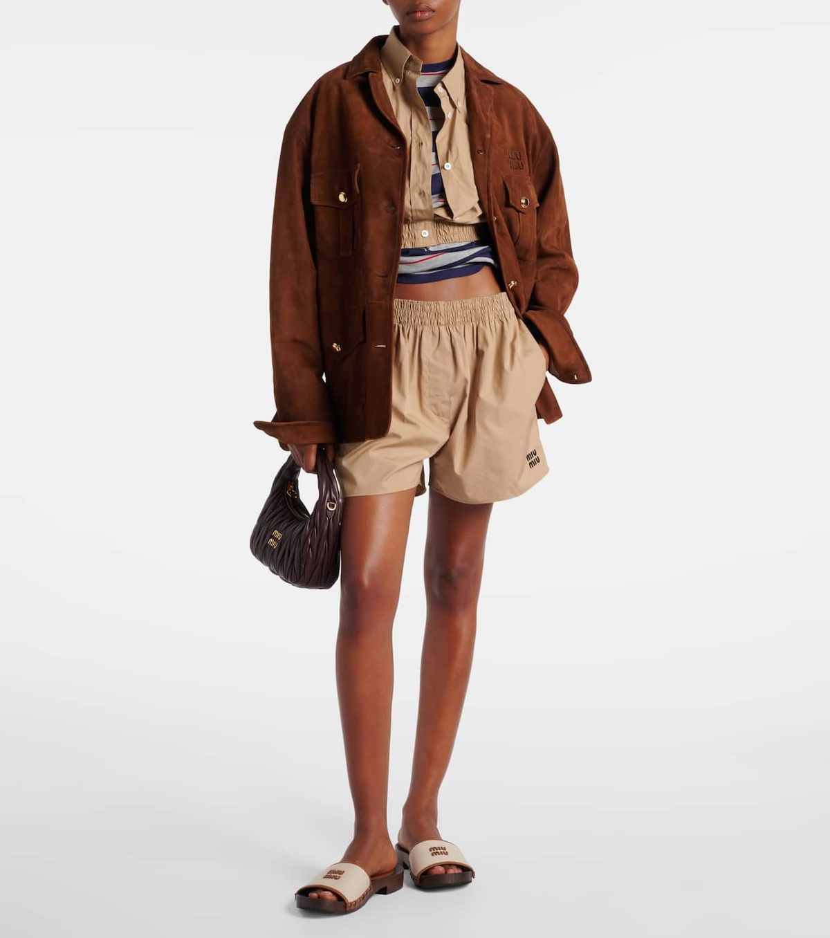 Miu Miu Logo cotton poplin shorts