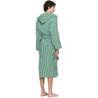 Tekla Green & White Terry Hooded Bathrobe
