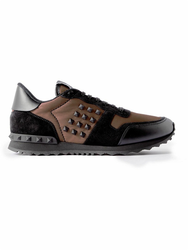 Photo: Valentino - Valentino Garavani Rockstud Leather-Trimmed Suede and Shell Sneakers - Brown