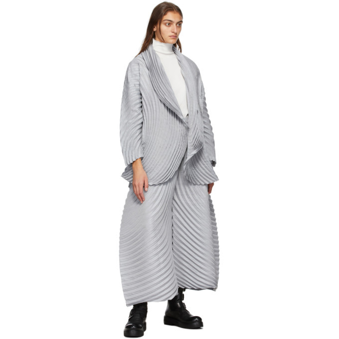 Issey Miyake Grey Wool Circle Pleats Trousers Issey Miyake Men
