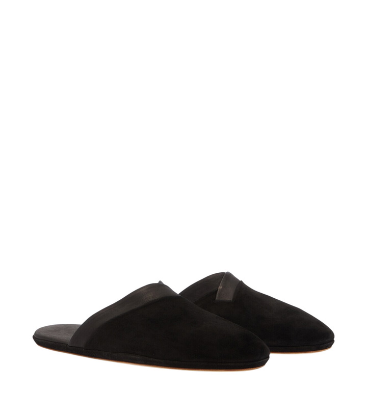 Photo: John Lobb Leather-trimmed suede slippers