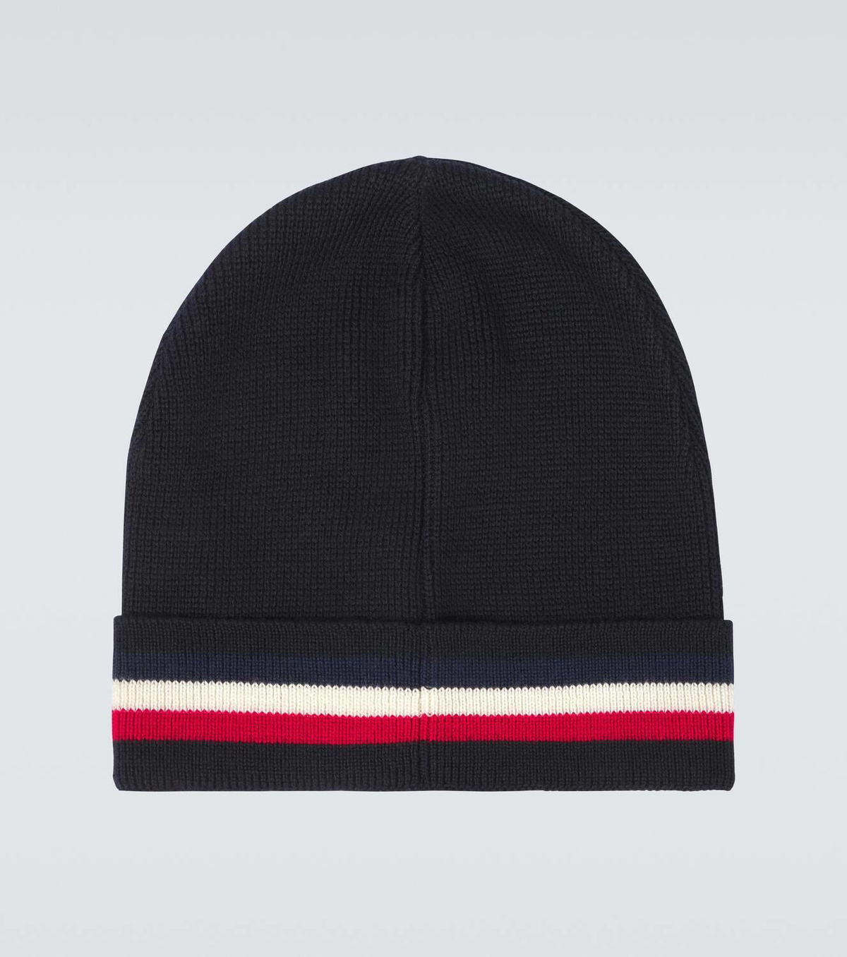 Moncler NWT Navy Beanie Tri Color 100% Virgin Wool Navy Blue Wool Beanie - Hats & Beanies for Men | Moncler US main image 3