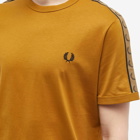Fred Perry Men's Contrast Tape Ringer T-Shirt in Dark Caramel/Shaded Stone