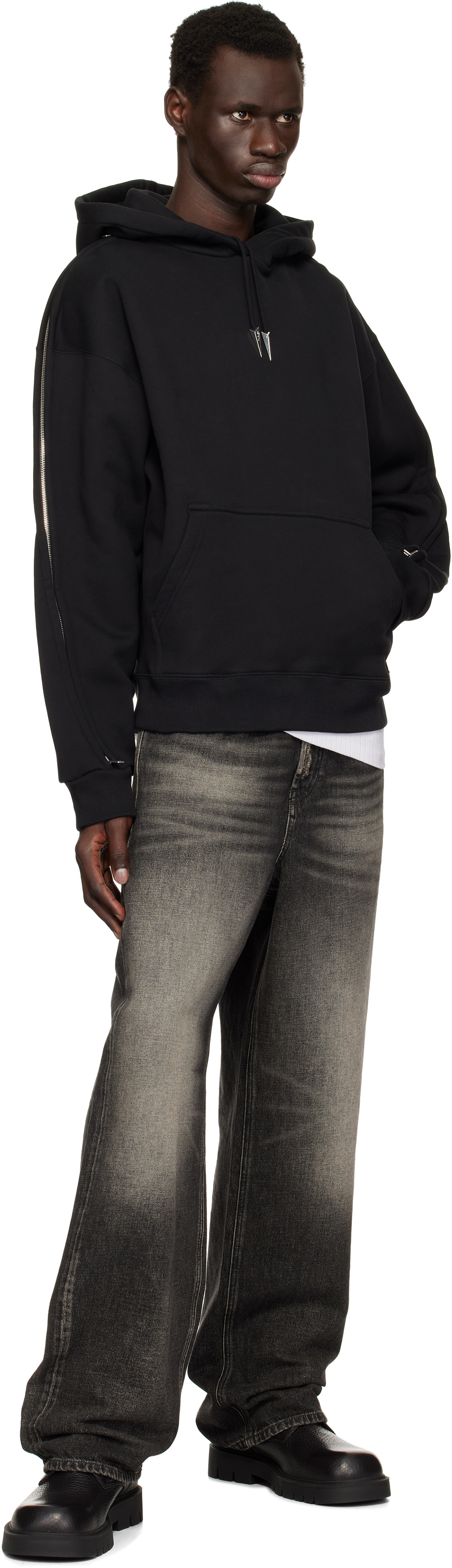 Mugler Black Zipped Sleeves Hoodie